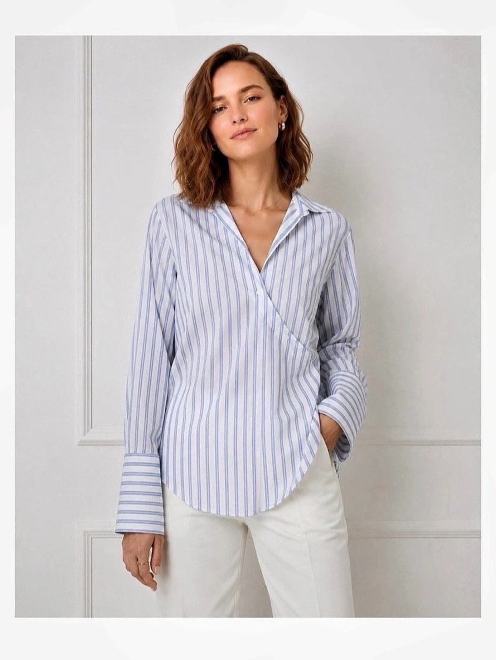 Lewit Striped Cotton Button Down in Blue & White XL